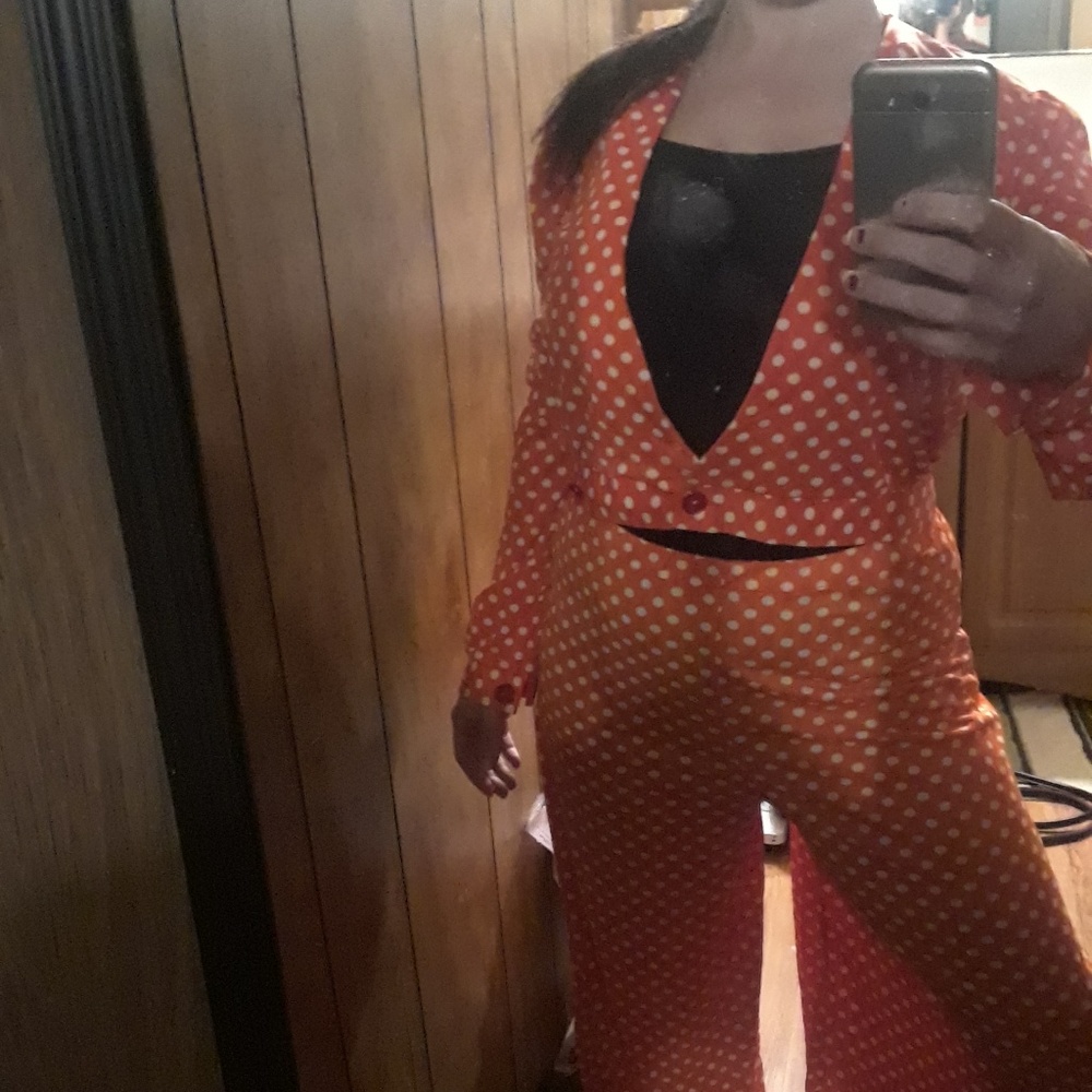 Vintage orange white poka dot two peice suit